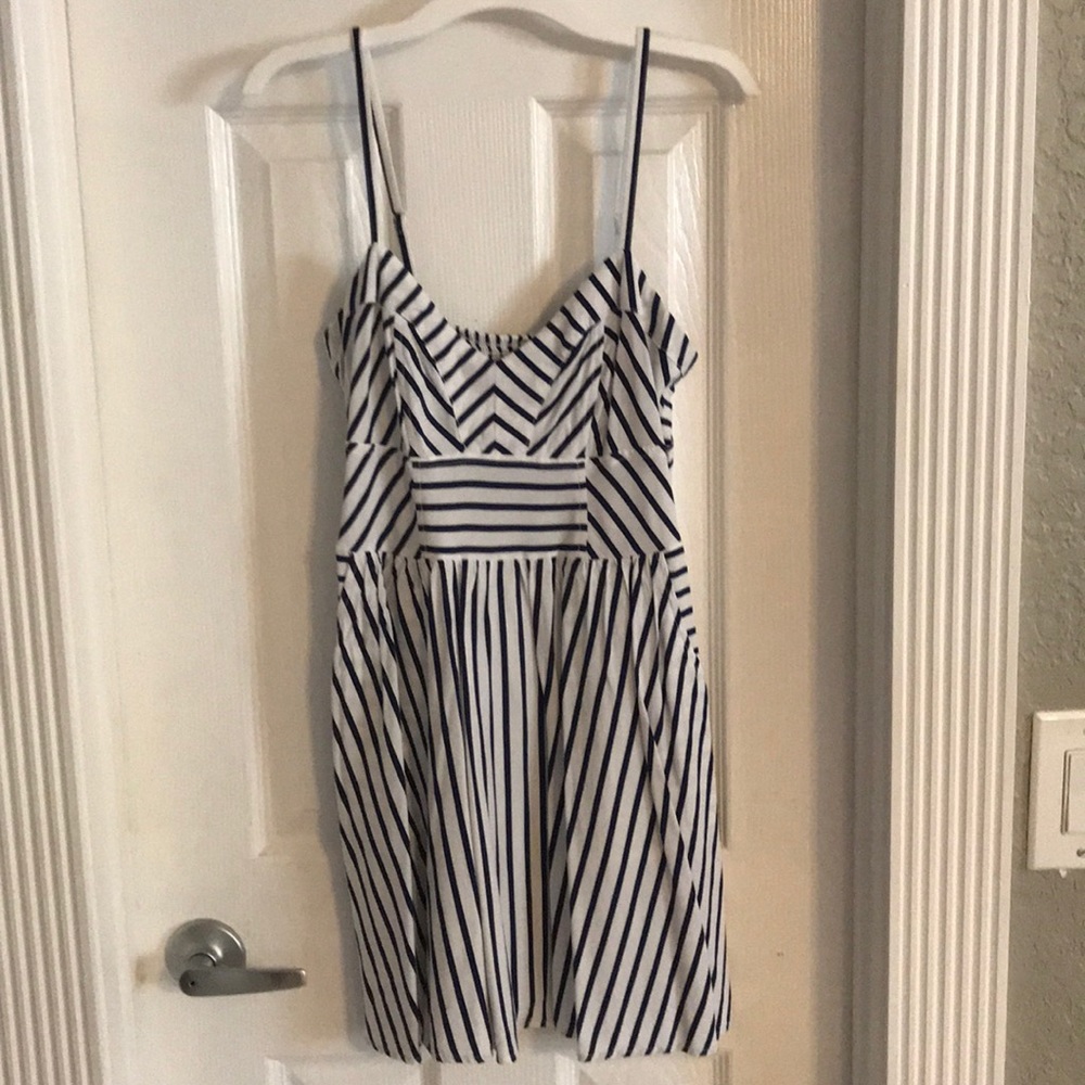 White & navy striped spaghetti strap Express dress
